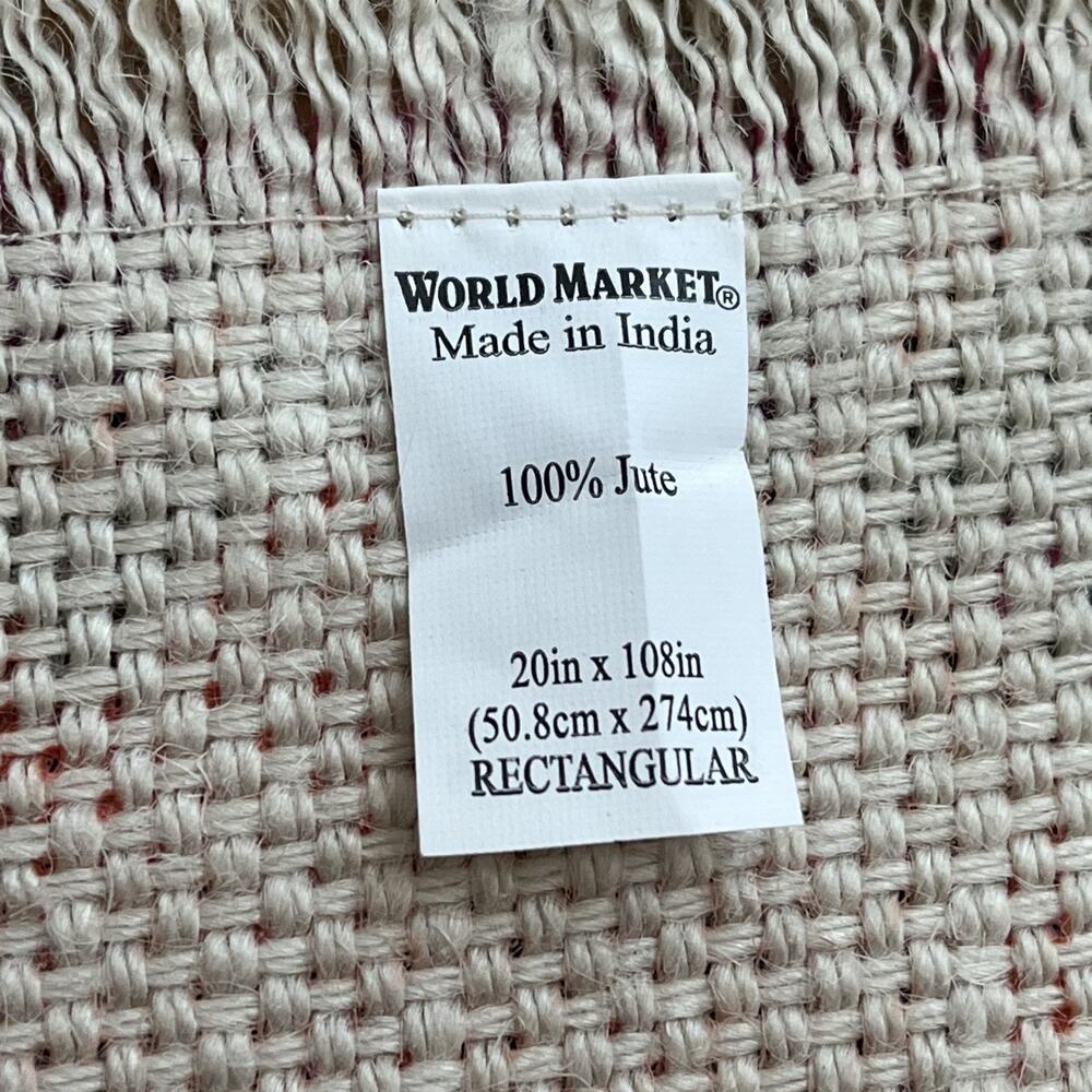 World Market 100% Jute Floral Table Runner 20 in x 108 in Rectangular - Picture 4 of 7